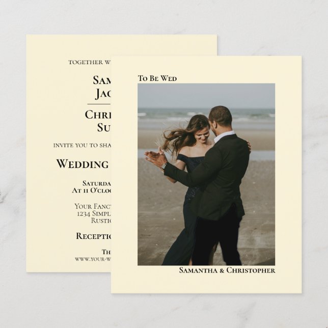 Enkel Elfenbenskräm BUDGET Bröllopsfotoinbjudan (Fram/baksida)