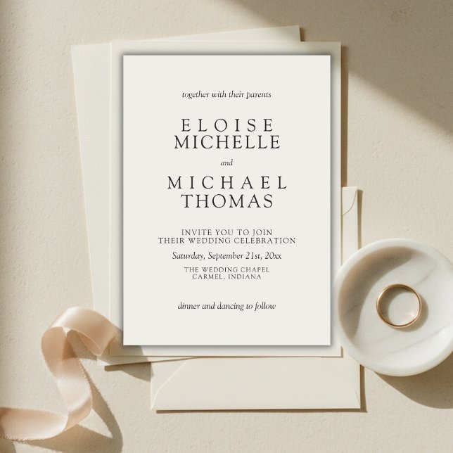 Enkel Elfenbensvit Klassisk Bröllop Inbjudningar (Simple Ivory Classic Wedding Invitation)
