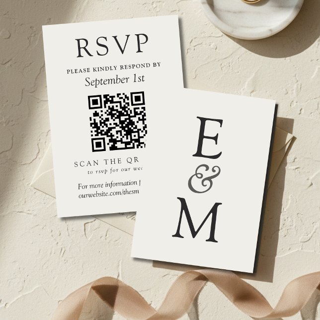 Enkel Elfenbensvit Klassisk Bröllops QR-kod OSA Kort (Simple Ivory Classic Wedding QR Code RSVP Card)