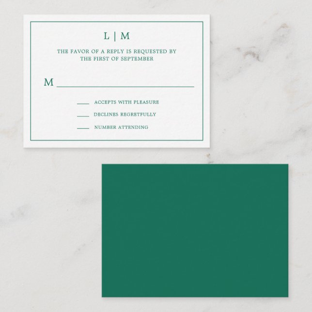 Enkel Emerald Grönt Elegant bröllop Mini OSA Anteckningskort (Fram/baksida)