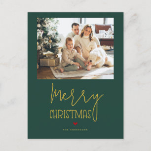 Enkel Emerald Grönt Guld God jul Foto Helg Vykort