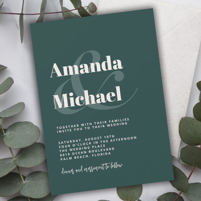 Enkel Emerald Grönt Modern Minimalist Bröllop Inbjudningar (Skapare uppladdad)