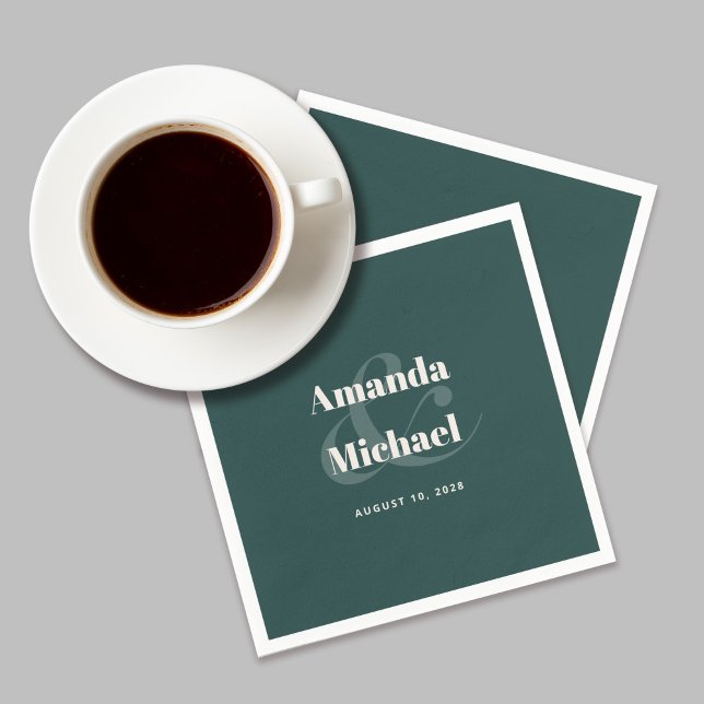 Enkel Emerald Grönt Modern Minimalist Bröllop Pappersservett (Skapare uppladdad)