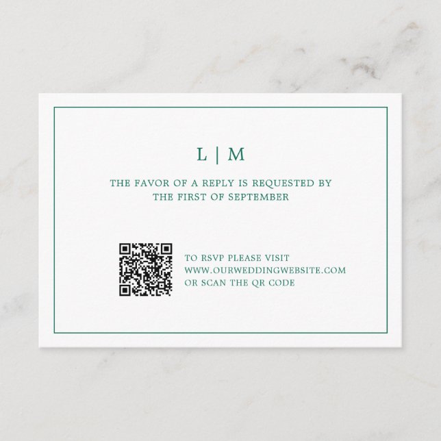 Enkel Emerald Grönt Monogram Elegant bröllop OSA Kort (Framsida)