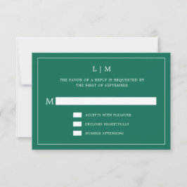 Enkel Emerald Grönt Monogram Elegant bröllop OSA Kort