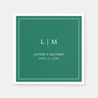 Enkel Emerald Grönt Monogram Elegant bröllop Pappersservett