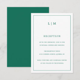 Enkel Emerald Grönt Monogram Elegant bröllop Tilläggskort