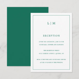 Enkel Emerald Grönt Monogram Elegant bröllop Tilläggskort