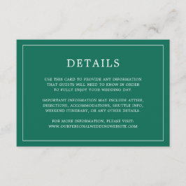 Enkel Emerald Grönt Monogram Elegant bröllop Tilläggskort