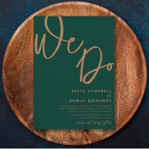 Enkel Emerald & Guld Calligraphy Bröllop Inbjudningar