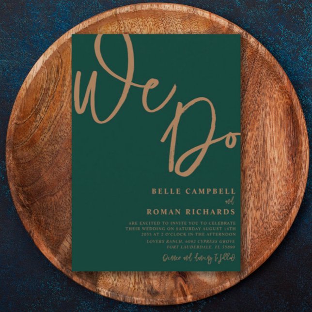 Enkel Emerald & Guld Calligraphy Bröllop Inbjudningar (Skapare uppladdad)