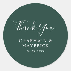Enkel Emerald White Text Bröllop Runt Klistermärke