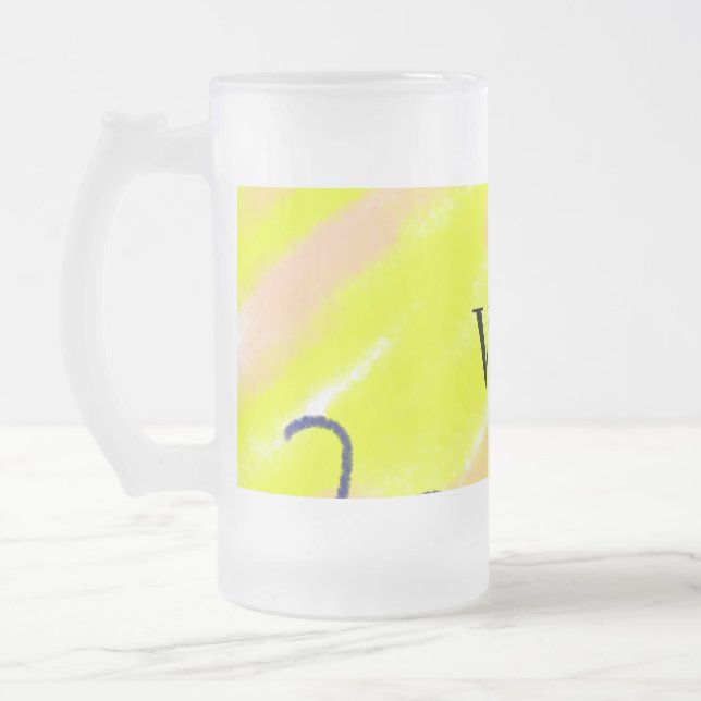 Enkel enfärgad text monogram gul frostat ölglas (Vänster)
