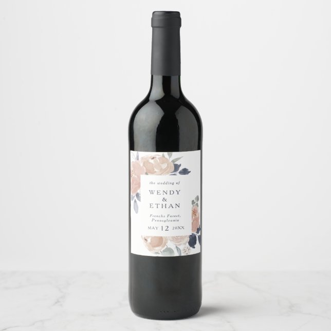 Enkel etikett för Rustic Blommigt Bröllop Vin (Framsida)