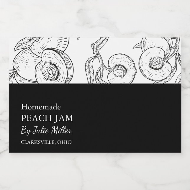 Enkel etikett för svartvitt persikor Sylt (Singel etikett)