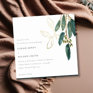 Enkel Eucalyptus Foliage Vow Renewal i Guld Grönt Inbjudningar