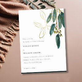 Enkel Eucalyptus Foliage Vow Renewal i Guld Grönt Inbjudningar