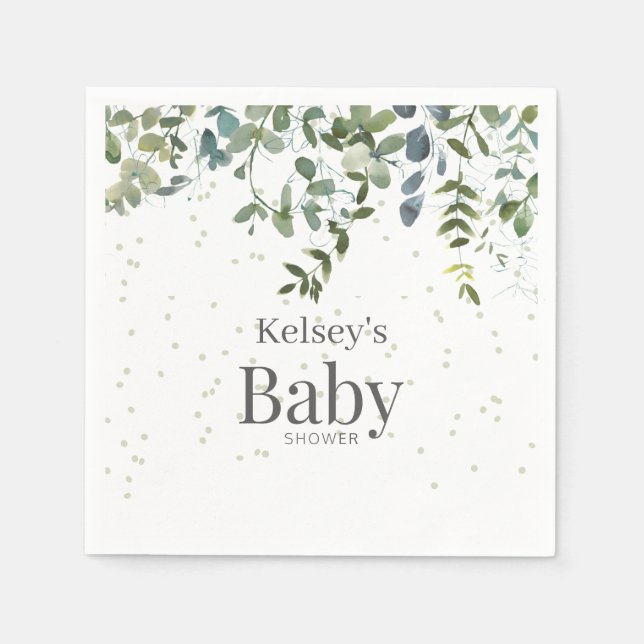 Enkel eukalyptus Greenery Baby Shower Napkins Pappersservett (Framsidan)