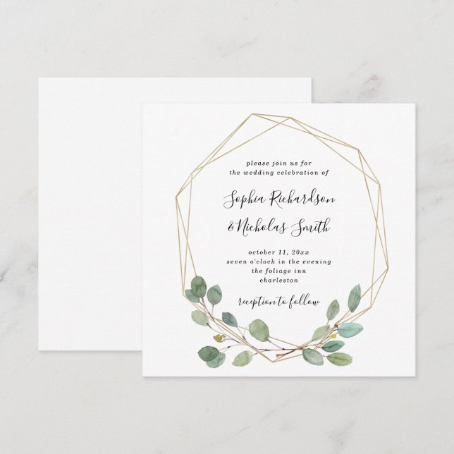 Enkel eukalyptus Greenery | Geometric Bröllop Inbjudningar (Fram/baksida)
