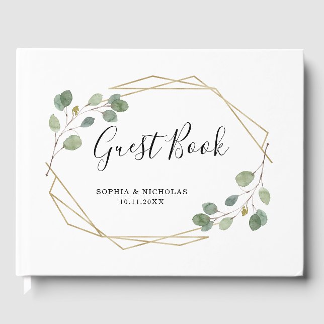 Enkel eukalyptus Greenery | Geometrisk Gästböcker (Framsida)