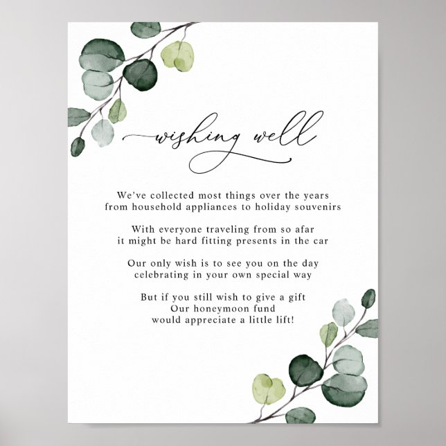 Enkel eukalyptus Greenery Gifts Wishing well Sign Poster (Framsidan)