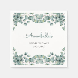 Enkel Eukalyptus Grön Vit Bröllopsdusch  Pappersservett