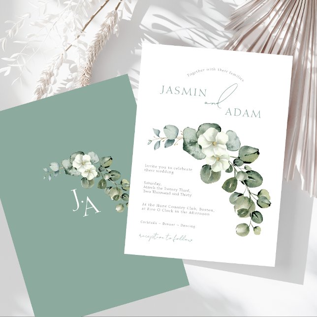 Enkel eukalyptus Löv Greenery Foliage Bröllop Inbjudningar (Simple Eucalyptus Leaves Greenery Foliage Wedding Invitation)