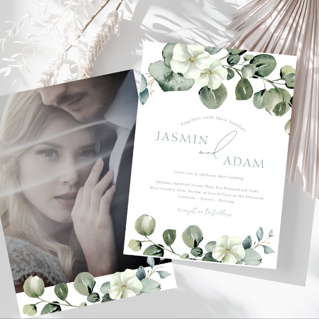 Enkel eukalyptus Löv Greenery Photo Bröllop Inbjudningar (Simple Eucalyptus Leaves Greenery Photo Wedding Invitation)