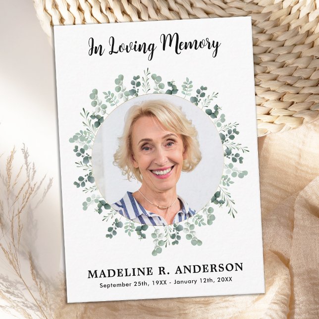 Enkel eukalyptus Memorial Photo Funeral Tack Anteckningskort (Skapare uppladdad)
