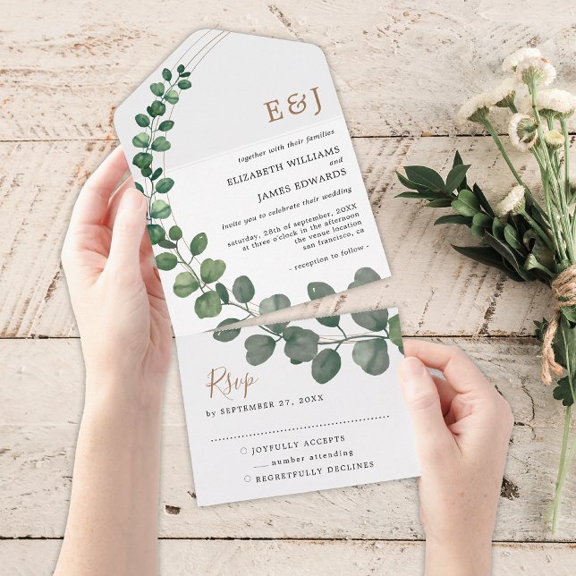 Enkel Eukalyptus Minimalistisk Bröllopsinbjudan (Skapare uppladdad)