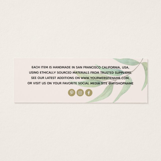 Enkel eukalyptus  Pris märkre för Clothing Litet Visitkort (Baksidan)