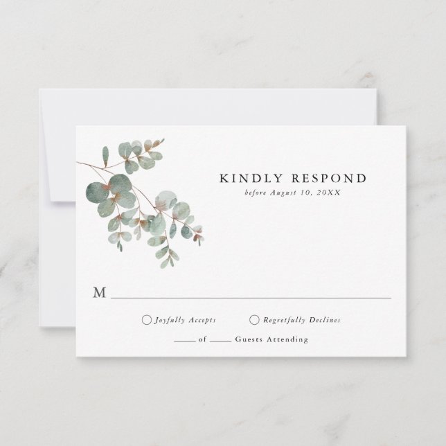 Enkel Eukalyptus RSVP-kort OSA Kort (Framsida)