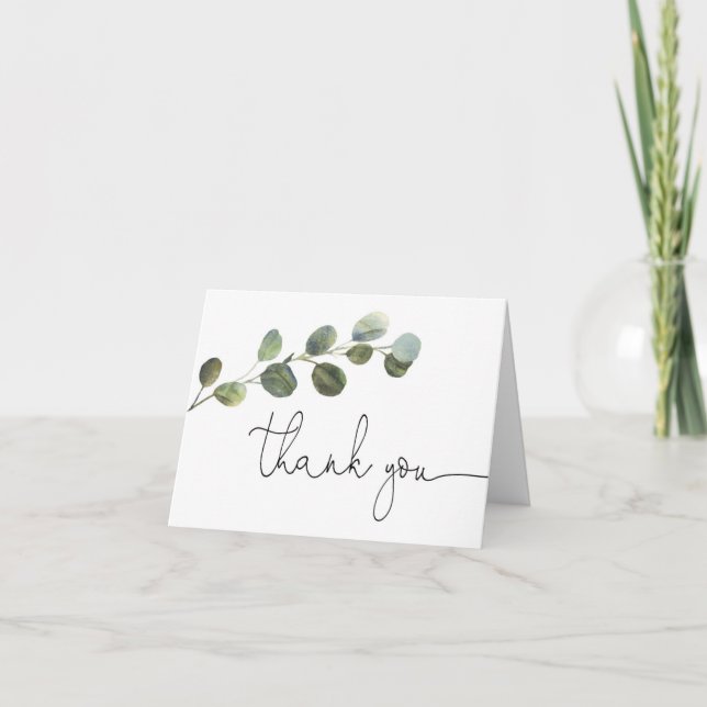 Enkel eukalyptus svart vit grönska tack kort (Framsida)