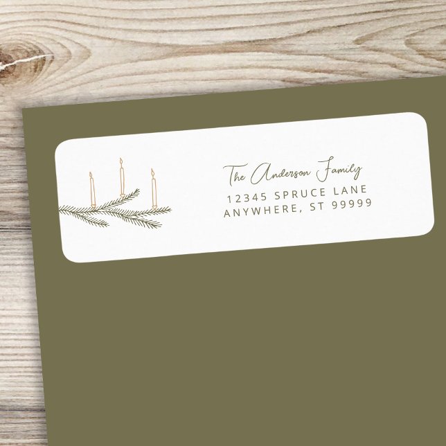 Enkel Evergreen Gren med ljus jul Returadress Etikett (Shown on Return Address Labels)