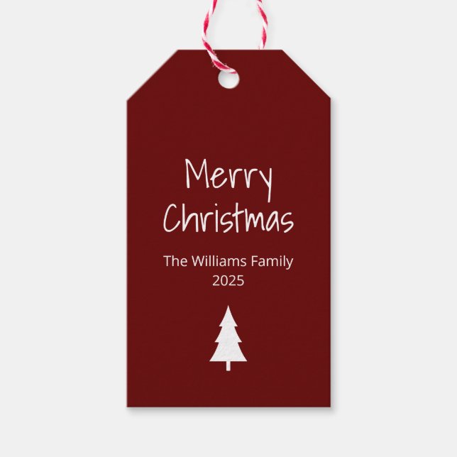 Enkel Evergreen Red Modern Boho-jul Presentetikett (Framsidan)