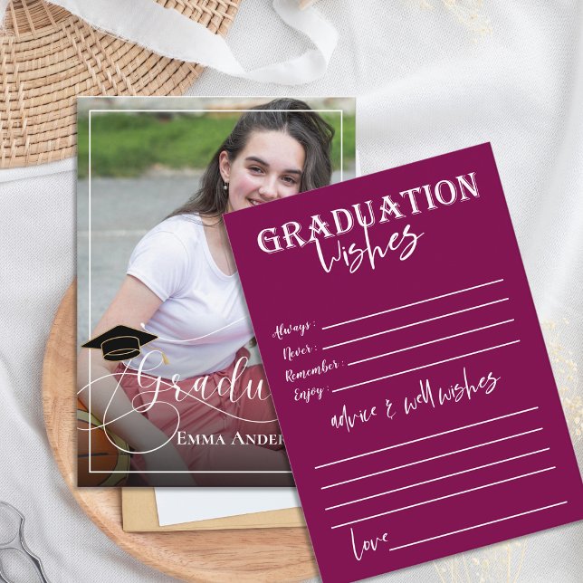 Enkel examenfoto Klass 2026 Examen Rådkort (Simple graduation advice card with photo, designed for Class of 2026 graduation parties)