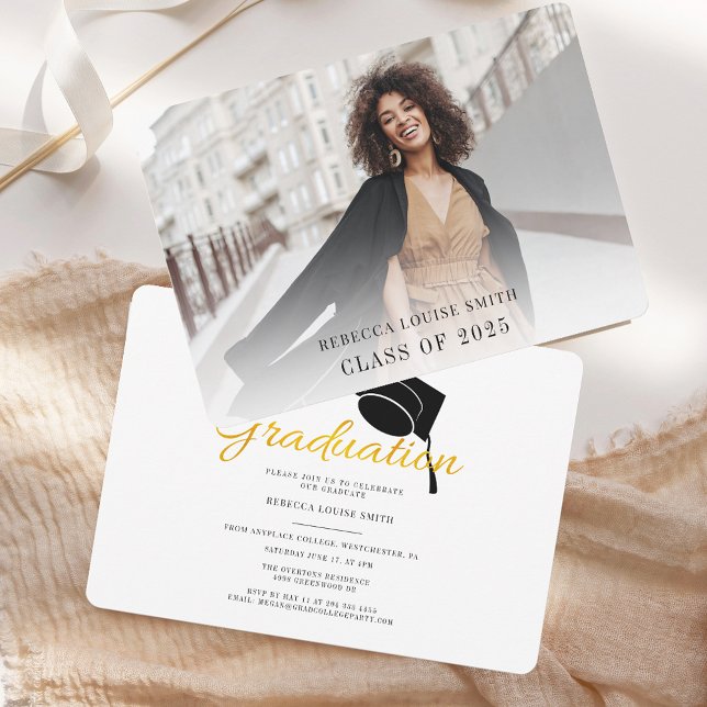 Enkel examensfoto Examen 2026 Elegant fest Inbjudningar (Simple Grad Photo Graduation Elegant Party Invitation)