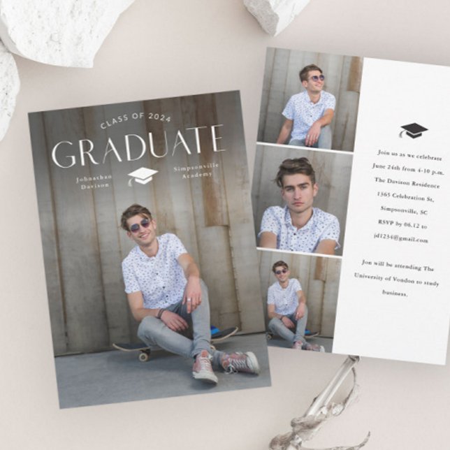 Enkel examenstyp med mössa Foto Examen  Inbjudningar (Simple Graduate Type with Cap Photo Graduation Invitations.)
