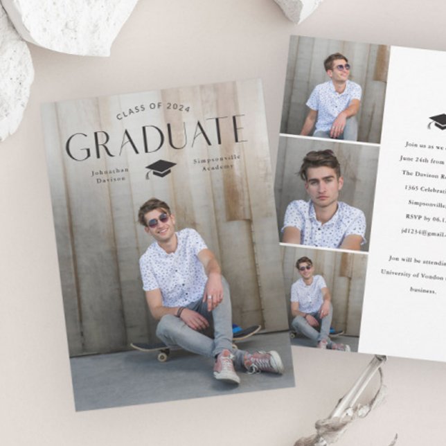 Enkel examenstyp med mössa Foto Examen  Inbjudningar (Simple Graduate Type with Cap Photo Graduation Invitations.)