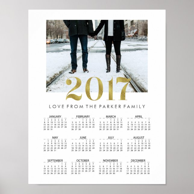 Enkel Falsk Guld 2017 Familjefoto Kalender Poster (Framsidan)