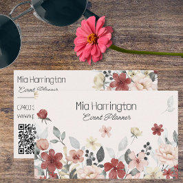 Enkel Fält av Wildblommor med QR-kod Visitkort