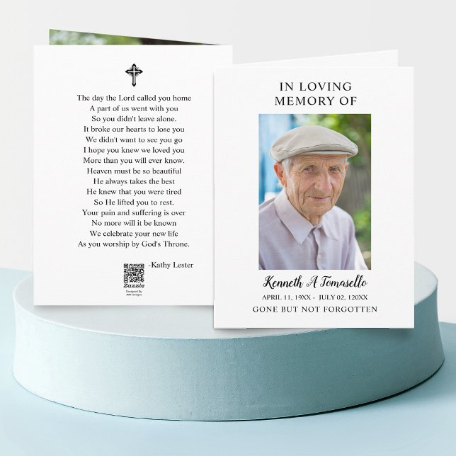 Enkel faltet bönkort för begravningsminne kort (Simple Funeral Memorial Photo Folder Prayer Card)