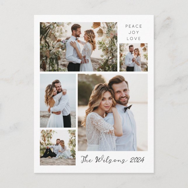 Enkel familj 5 Photo Collage Newly Weds Hälsning Helg Vykort (Framsida)
