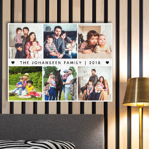Enkel familjefotokollage med hjärtformad typografi canvastryck