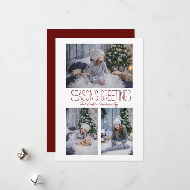 Enkel familjekort med tre bilder julkort (Fram/Back In Situ)