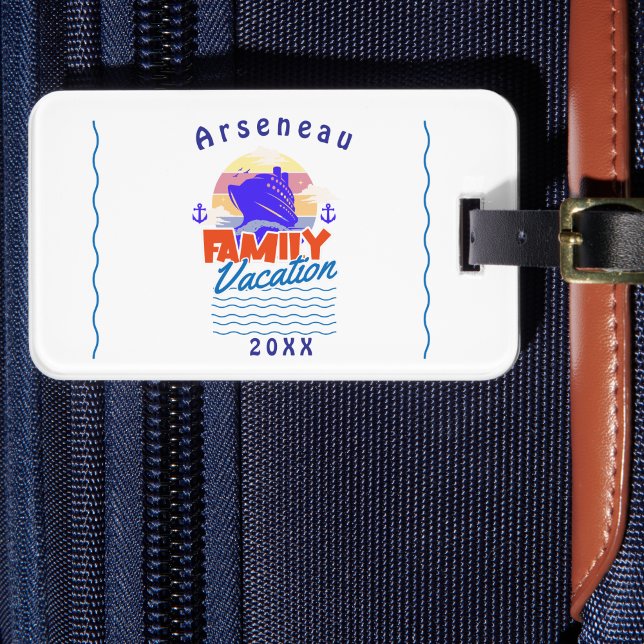 Enkel familjekryssning Blå Anpassa Bagagebricka (Simple Travel Tags, personalize,  elegant keepsake)