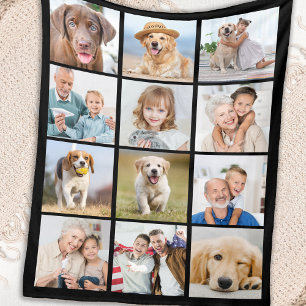 Enkel familjens vänner Pets Collage på 12 Bild Fleecefilt