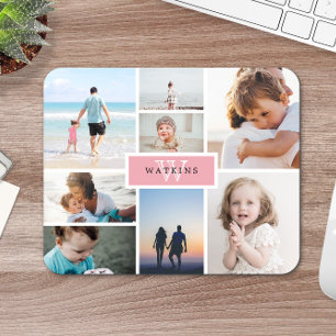 Enkel familjs fotosamling och Rosa Monogram Musmatta