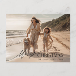 Enkel familjs Hund Beach Photo jul-Helgdag Vykort
