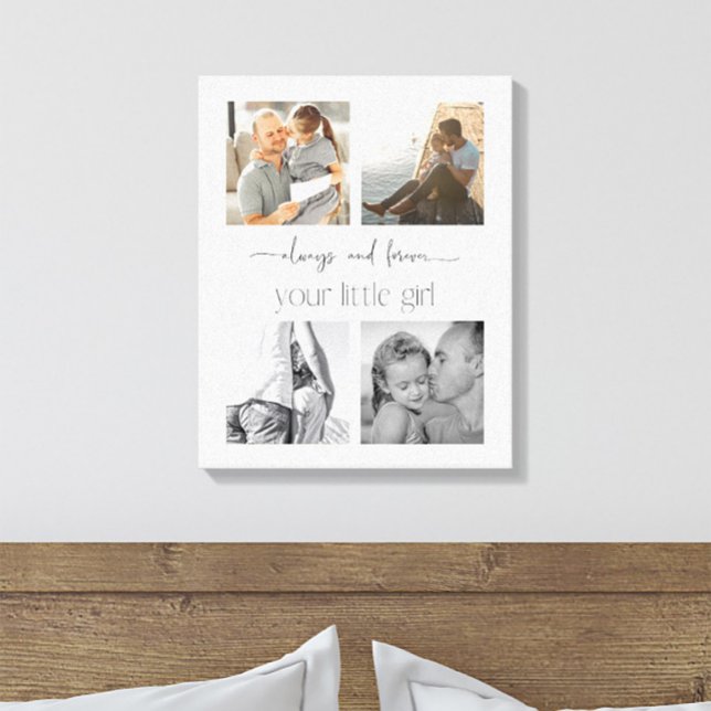 Enkel Far-dotter 4 Foto din lilla flicka Canvastryck (Easily personalize this stretched canvas with your photos for a special gift for a special dad)